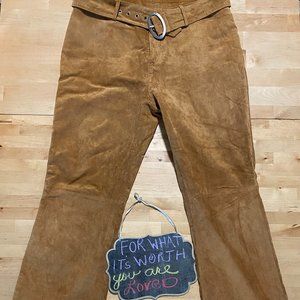 Vintage 90s Fairweather Genuine Suede Flare Pants Bronze Brown Boho Size 14